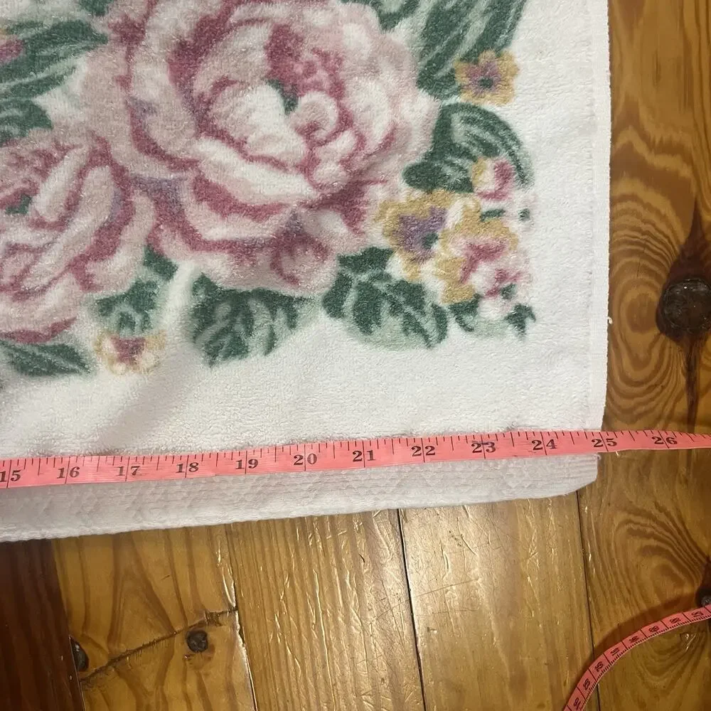 Vtg 80s Bibb Cabbage Rose Towel Set 3pc Cotton USA Floral Bath Hand Cottagecore